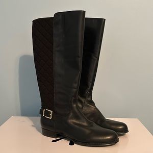 Isaac Mizrahi Live black leather/quilted black wide calf size 9 knee high boots